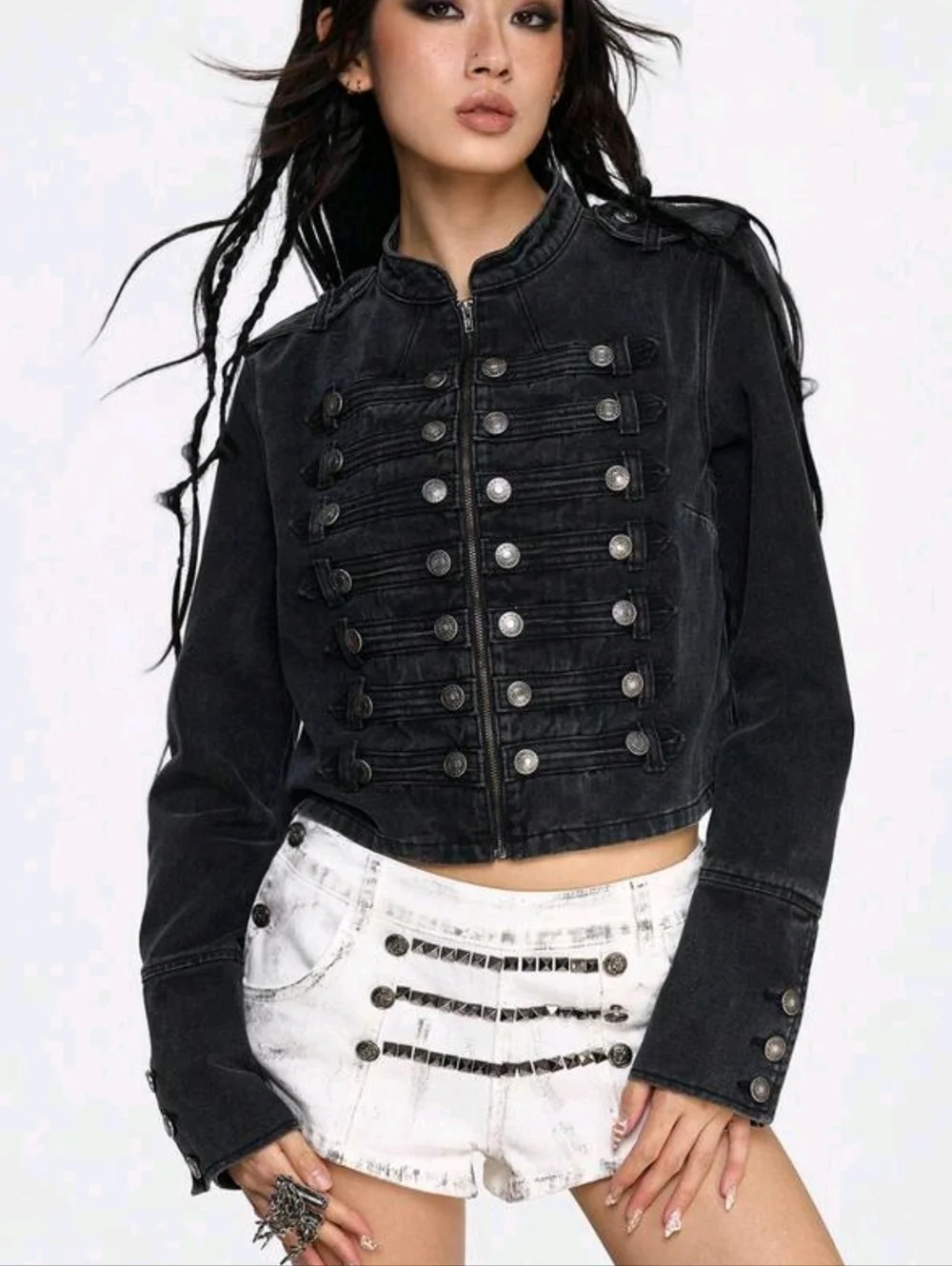 Black Military-Style Women's Jacket - Picture 4 of 7